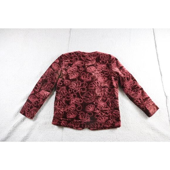 Johnny Was Jacket L Red Velvet Quilted Cooper Silk Blend Embroidered No Tassels - Picture 4 of 8